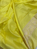 Lemon Yellow Banarasi Handloom Pure Katan Silk Saree - Aura Benaras