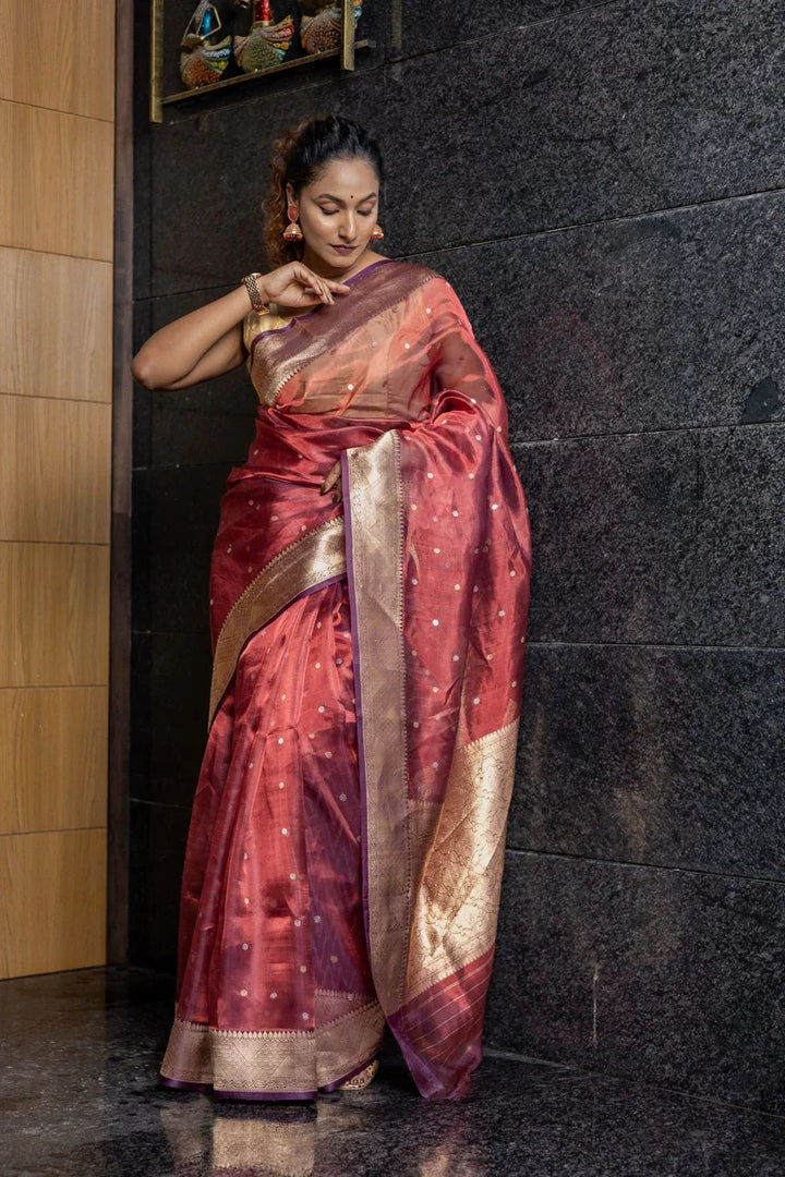 Maroon Pure Tissue Silk Handloom Banarasi Saree