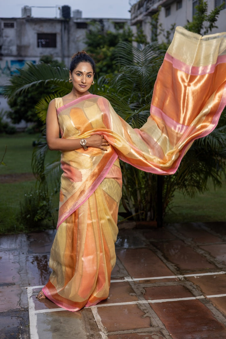 Yellow Pure Kora Silk Handloom Banarasi Saree