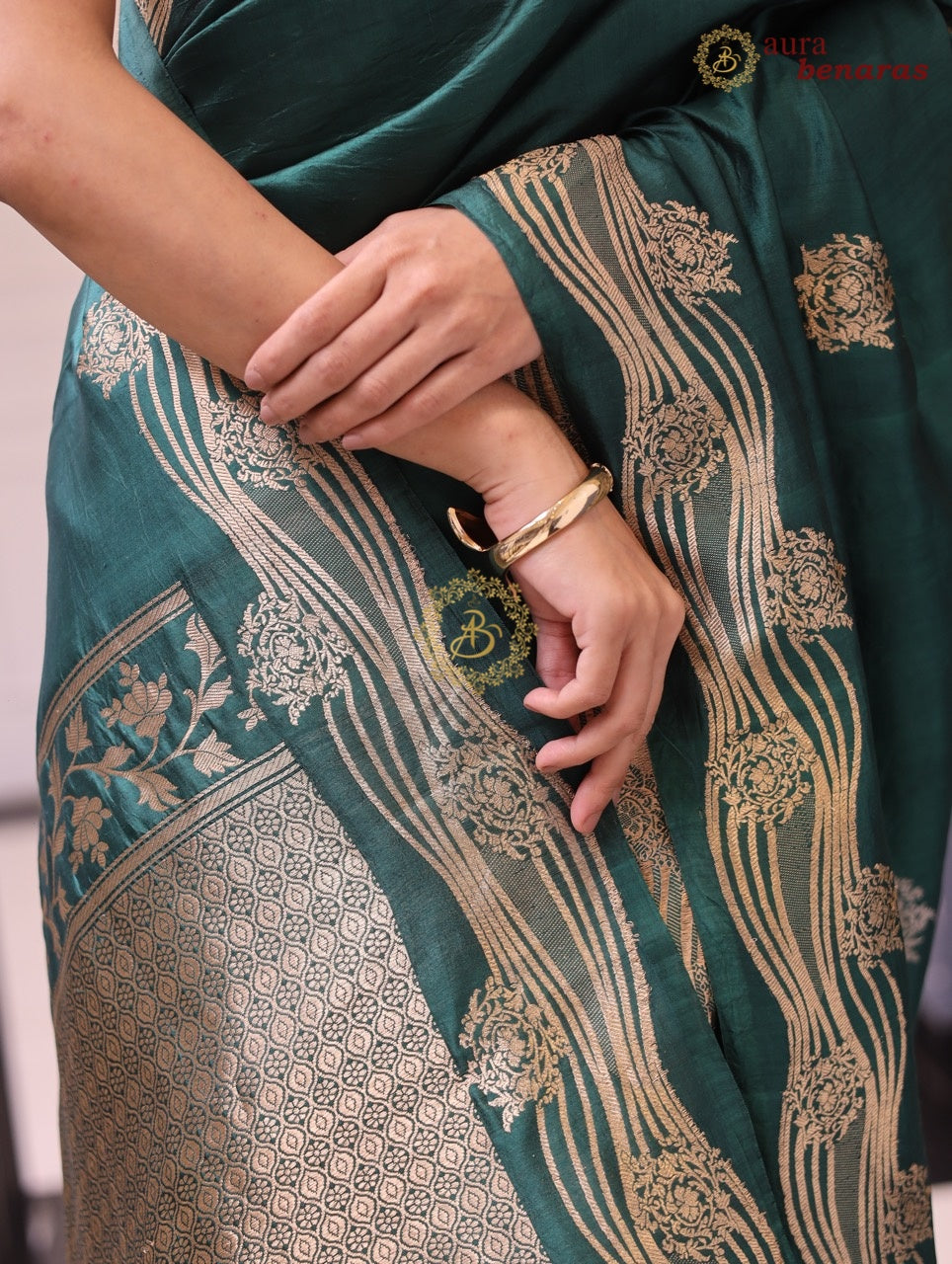 Bottle Green Banarasi Silk Saree | Kadhwa & Designer Border