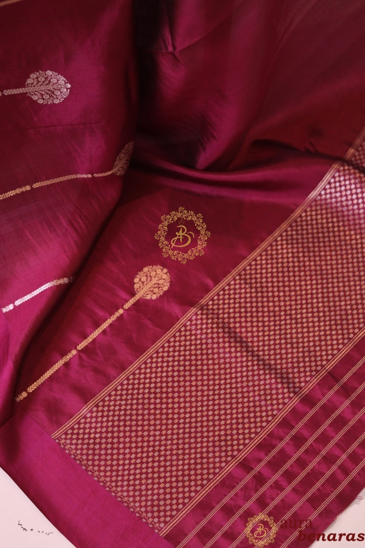 Hibiscus Shade Pure Silk Handloom Banarasi Plain Saree 