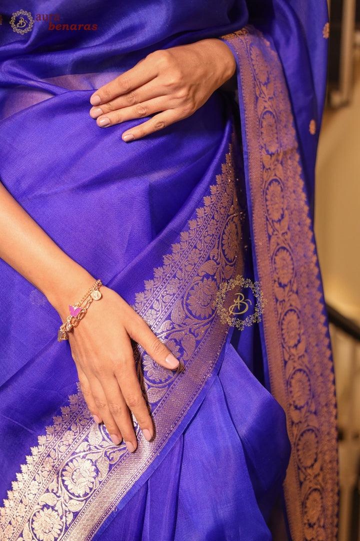 Royal Blue Kora Silk Banarasi Saree with Kadhwa Motifs