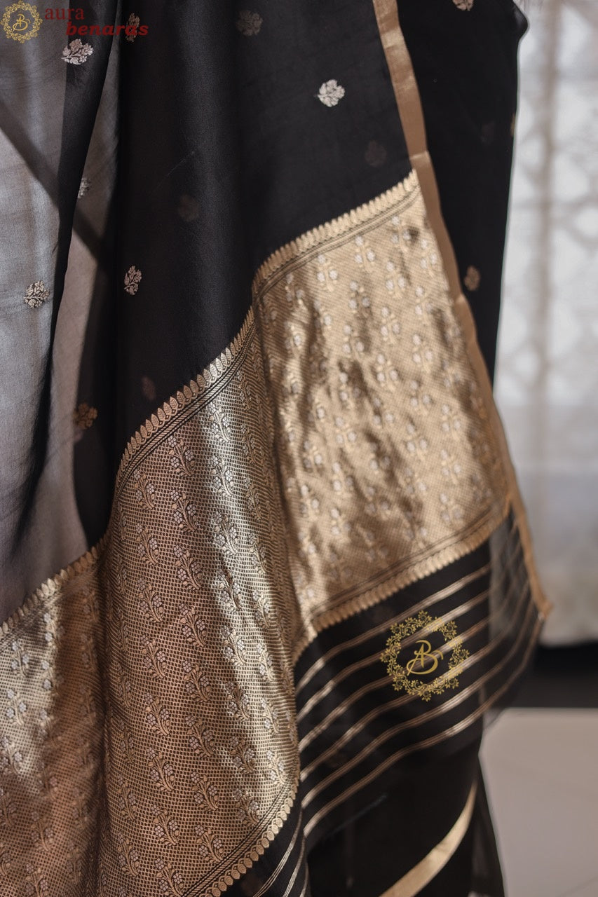 Black Pure Kora silk Handloom Banarasi Saree