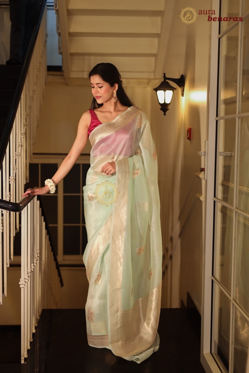 Kora Silk Banarasi Saree Kadhwa Meenakari Handwoven