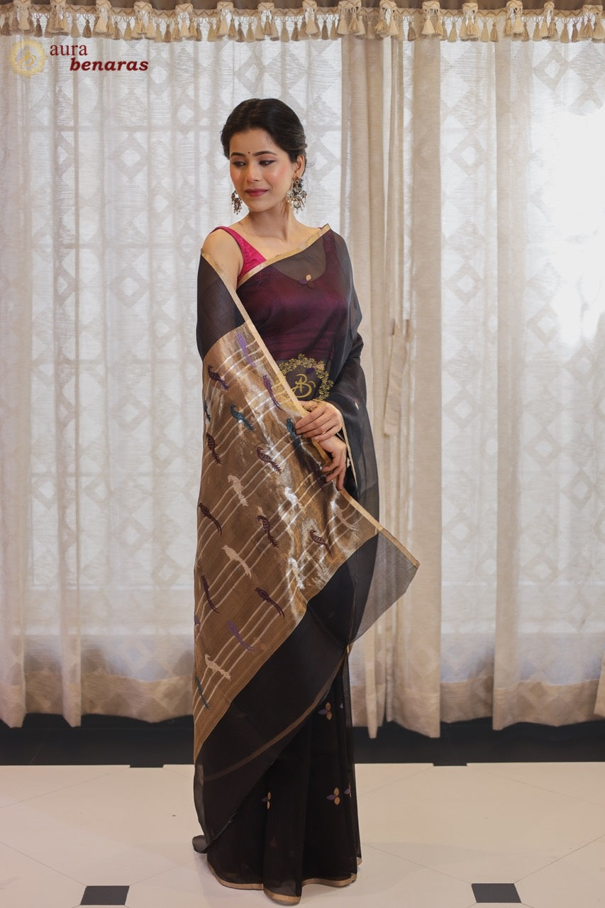 Kora Silk Banarasi Saree Kadhwa Meenakari Buti Pallu