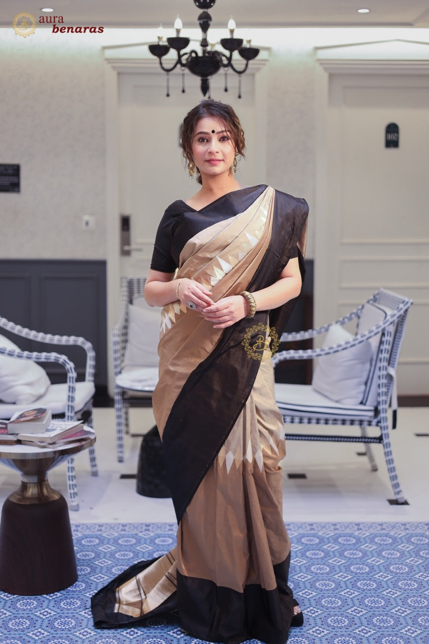 Beige Rangkaat Katan Silk Saree with Kadhwa Zari Work