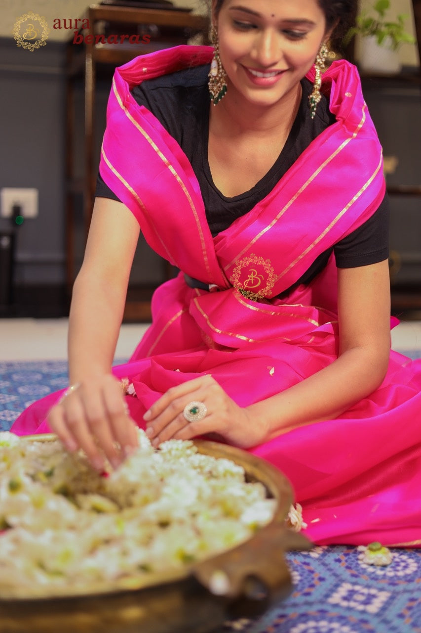 Rani Pink Pure Banarasi Handloom Silk Saree - Aura Benaras