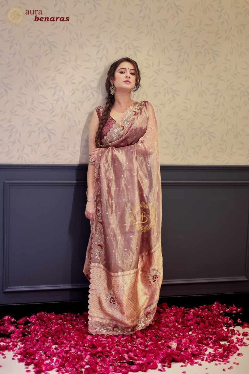 Lavender Pure Tissue Silk Banarasi Saree with Zardozi Border