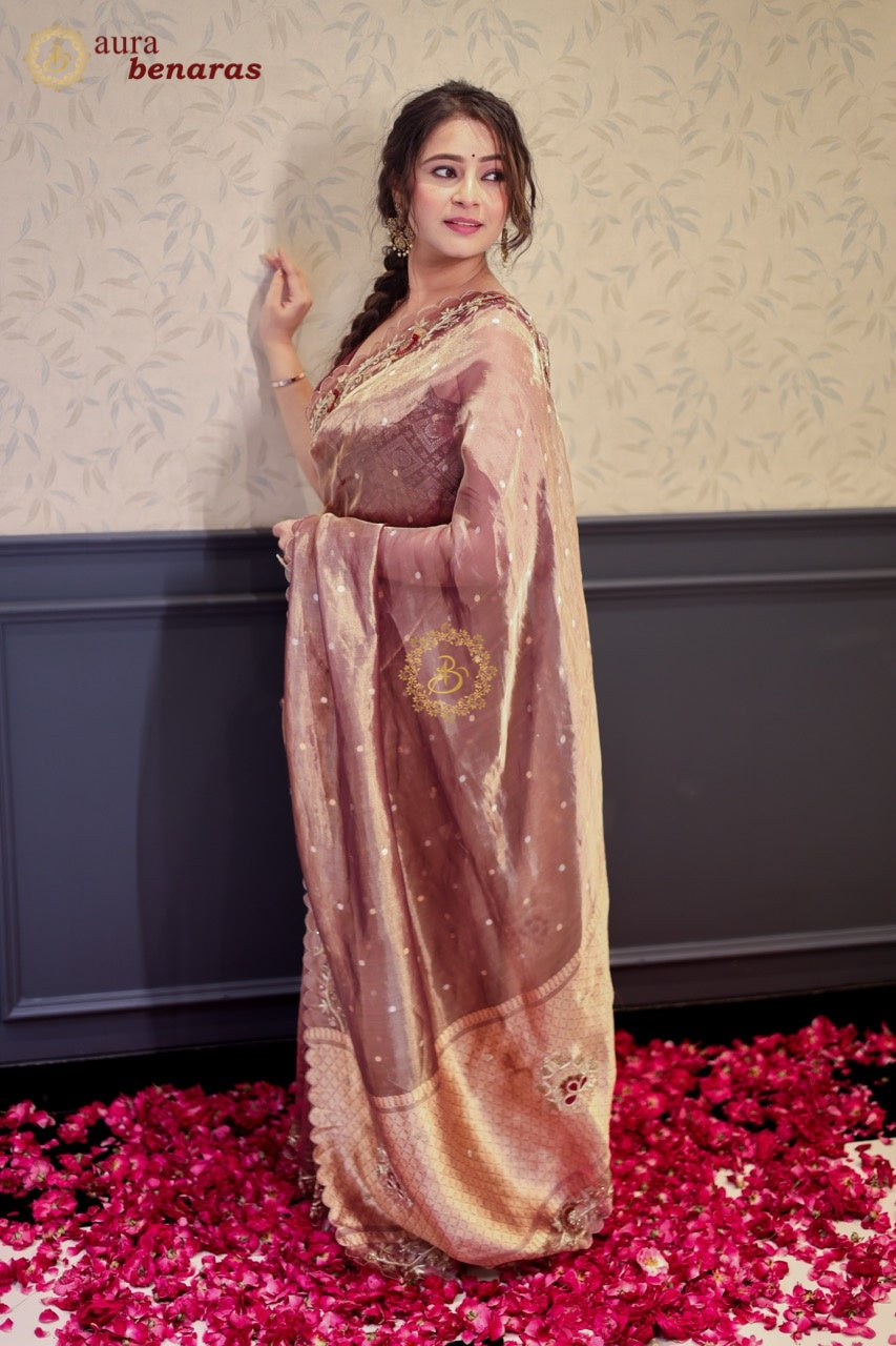Lavender Pure Tissue Silk Banarasi Saree with Zardozi Border