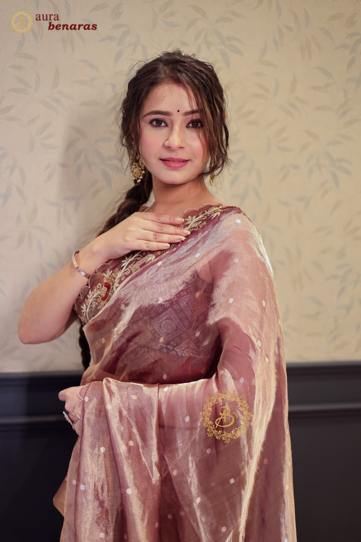 Lavender Pure Tissue Silk Banarasi Saree with Zardozi Border