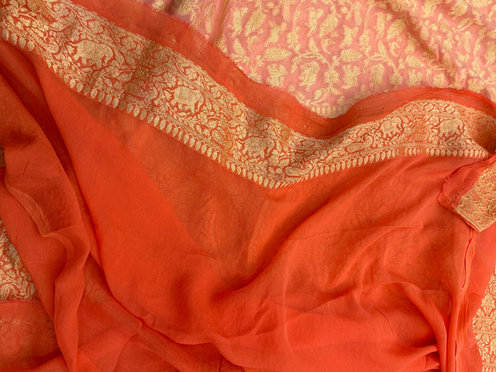 Light Peach Pure Banarasi Khaddi Georgette Saree