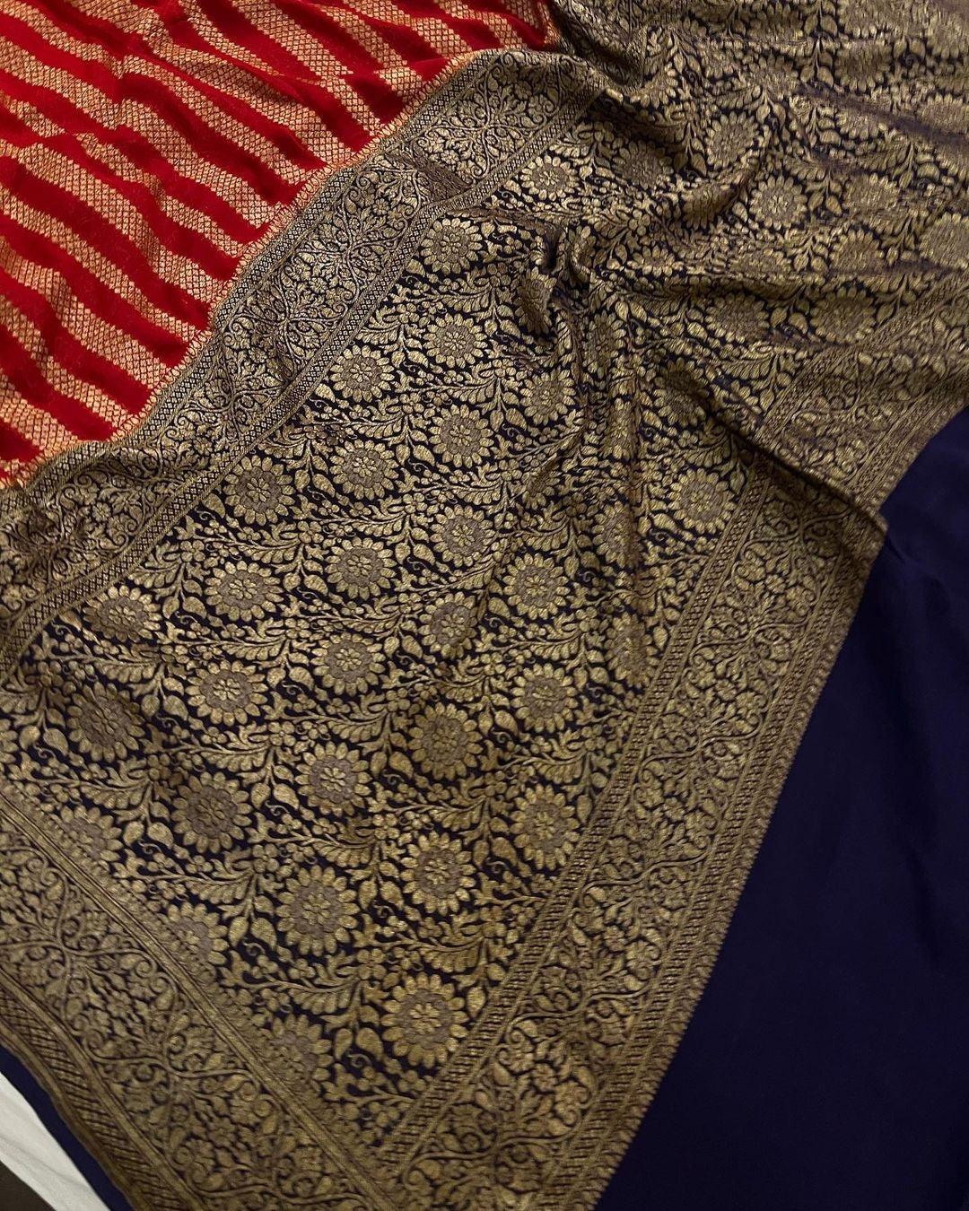 Red Pure Banarasi Khaddi Georgette Saree - Aura Benaras