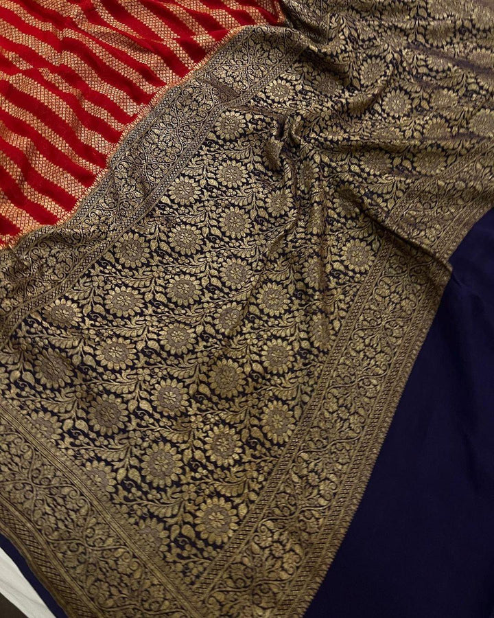 Red Pure Banarasi Khaddi Georgette Saree - Aura Benaras