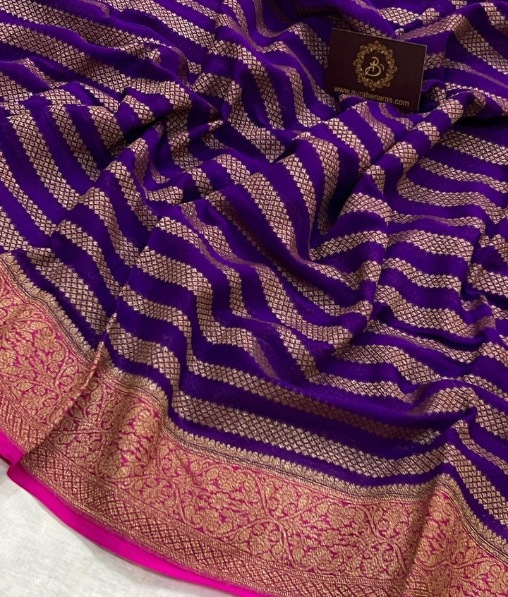 Purple Pure Banarasi Khaddi Georgette Saree - Aura Benaras