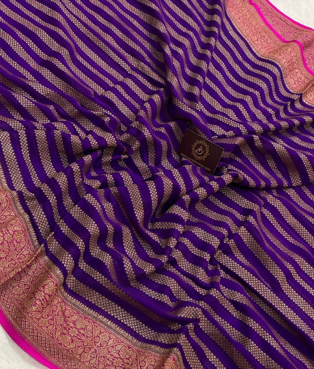 Purple Pure Banarasi Khaddi Georgette Saree - Aura Benaras