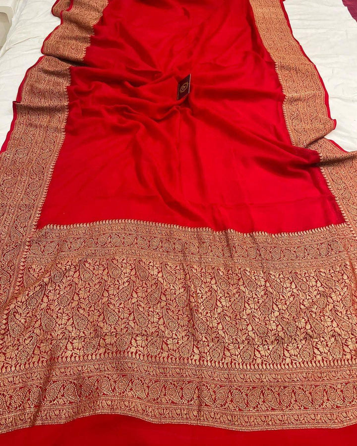 Red Pure Banarasi Handloom Khaddi Georgette Saree