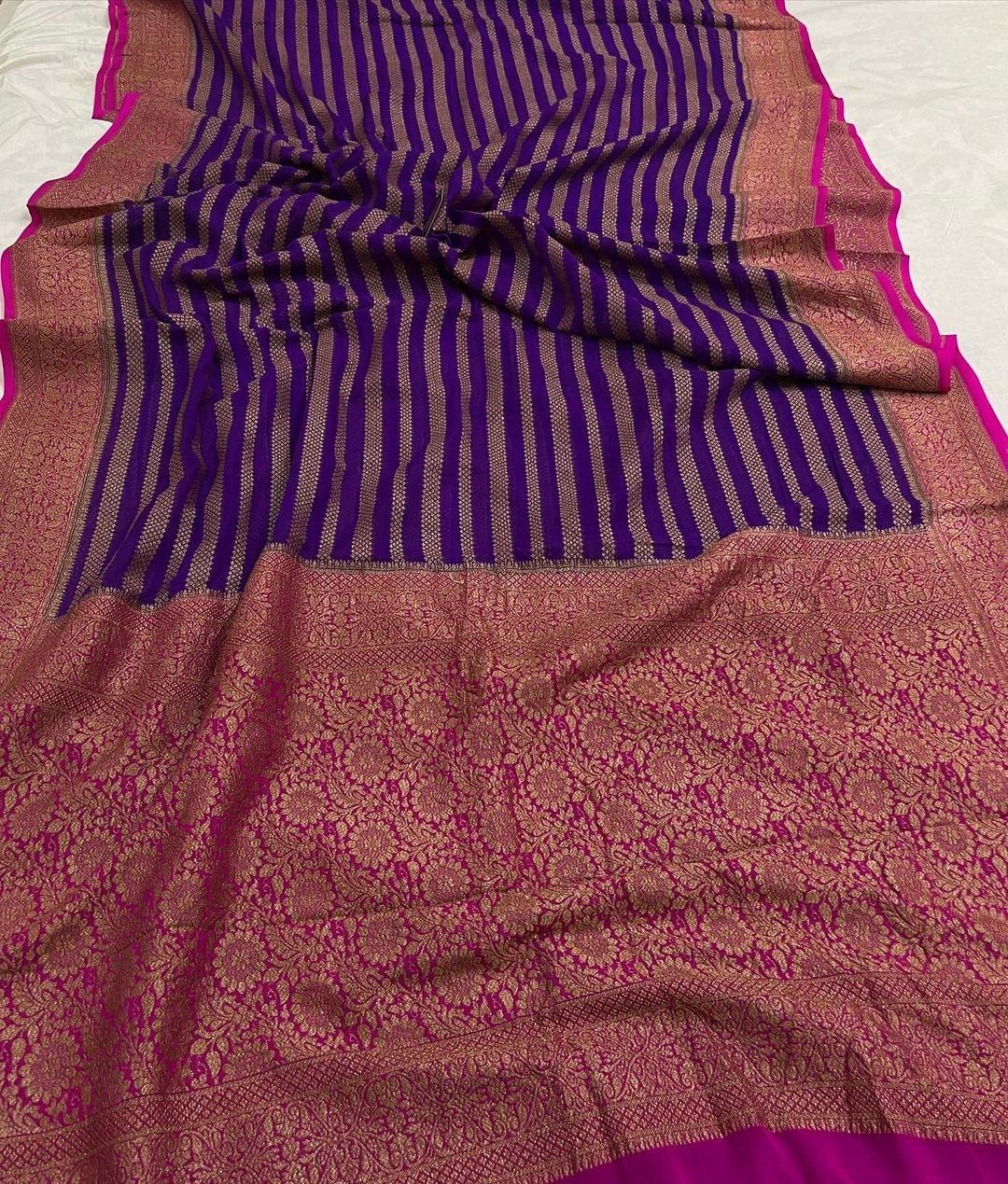 Purple Pure Banarasi Khaddi Georgette Saree - Aura Benaras