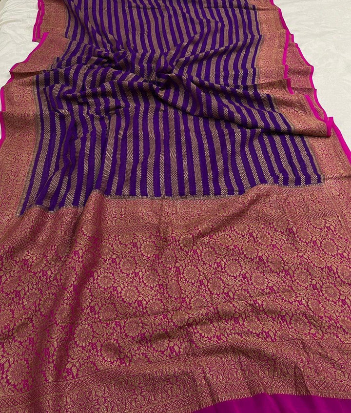 Purple Pure Banarasi Khaddi Georgette Saree - Aura Benaras