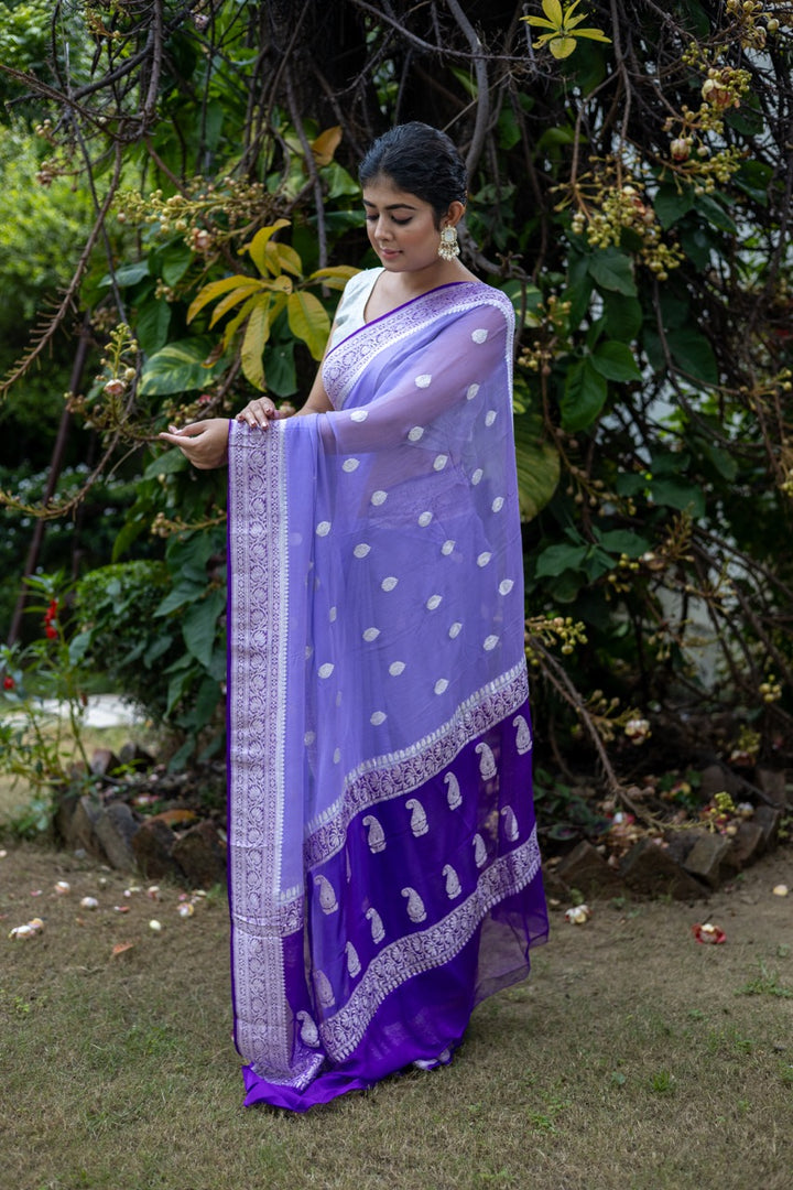 Lilac Khaddi Chiffon Banarasi Handloom Saree