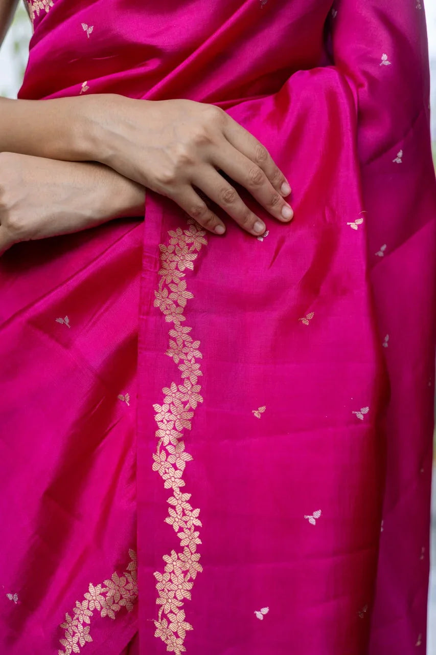 Rani Pink Banarasi Silk Saree | Kadhwa & Designer Border