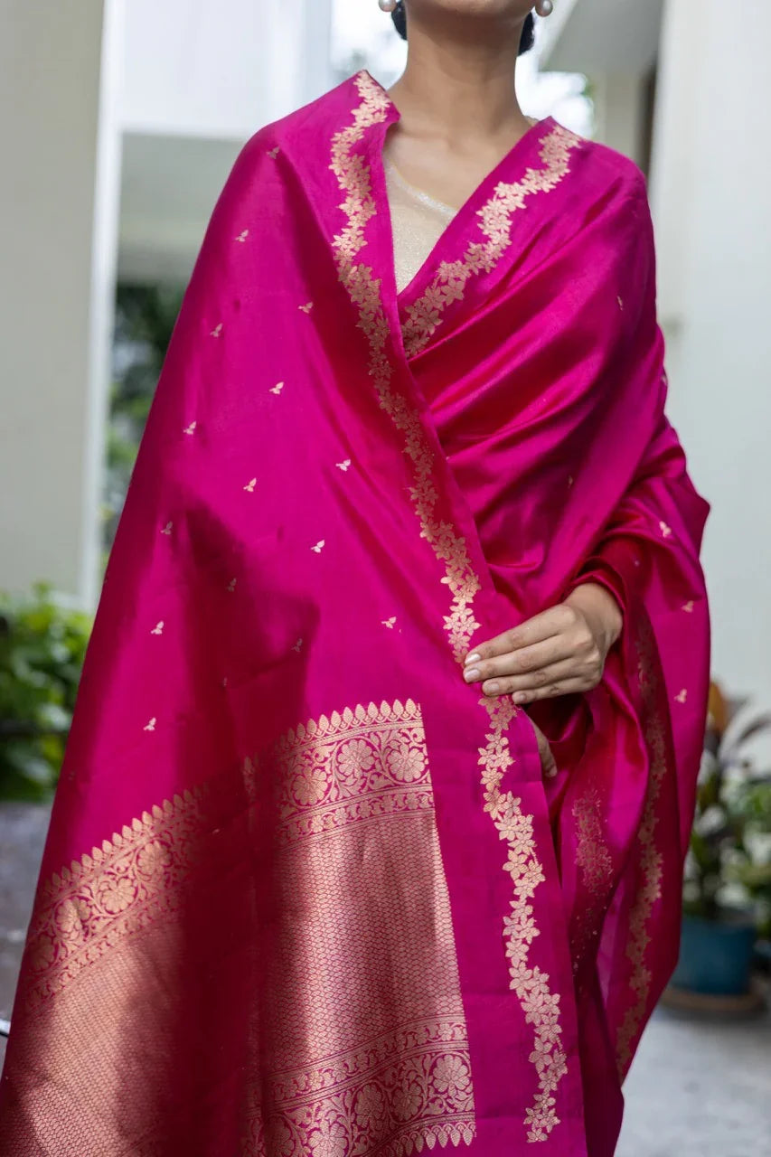 Rani Pink Banarasi Silk Saree | Kadhwa & Designer Border