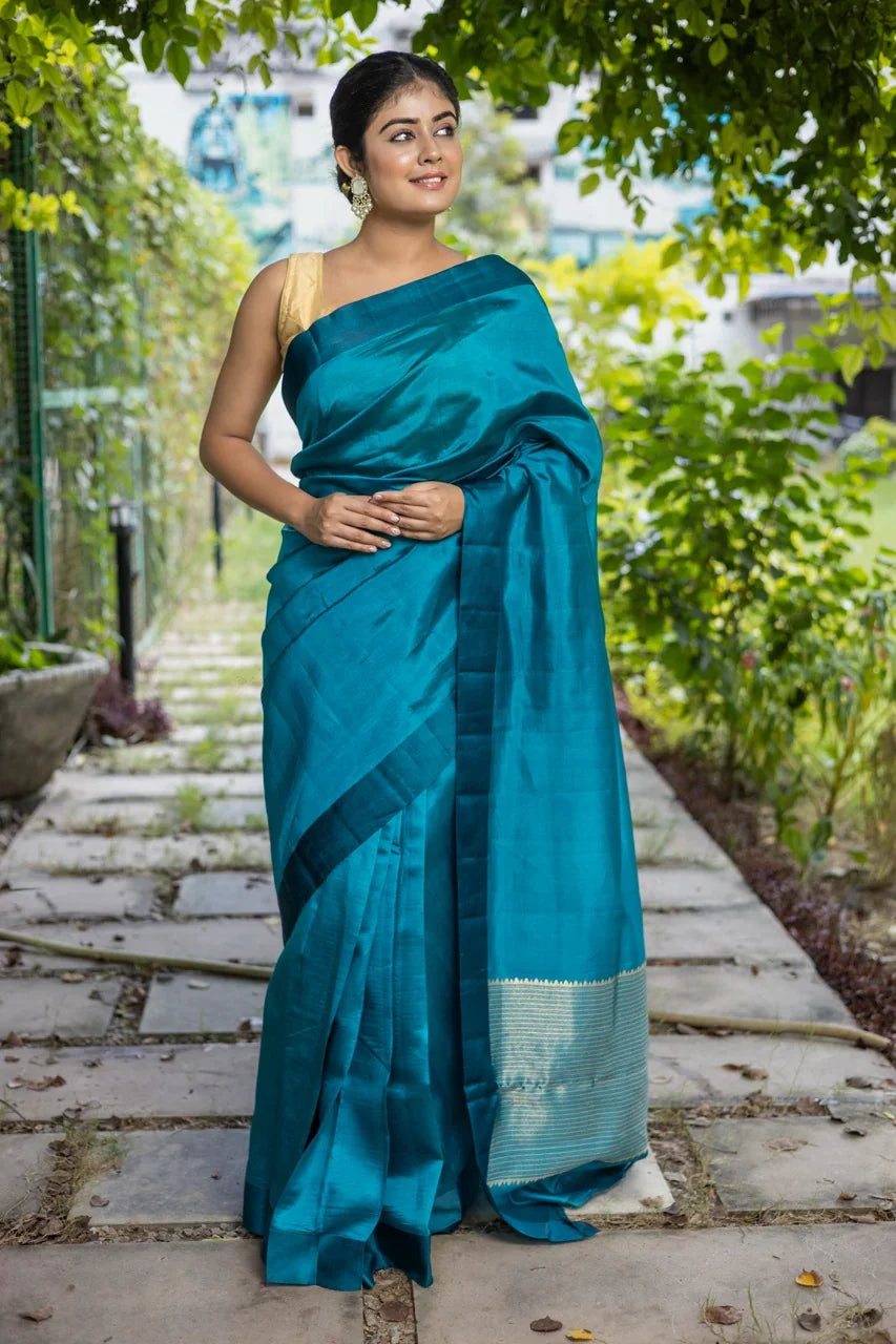 Rama Green Pure Silk Banarasi Saree with Zari Pallu
