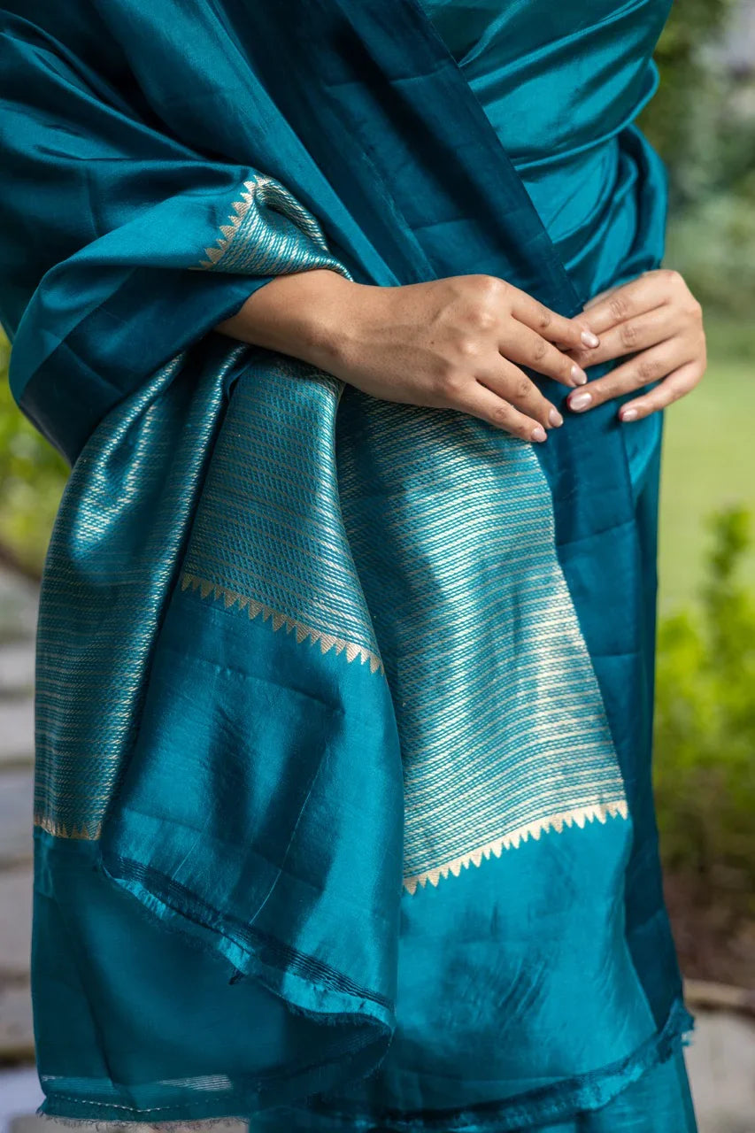 Rama Green Pure Silk Banarasi Saree with Zari Pallu