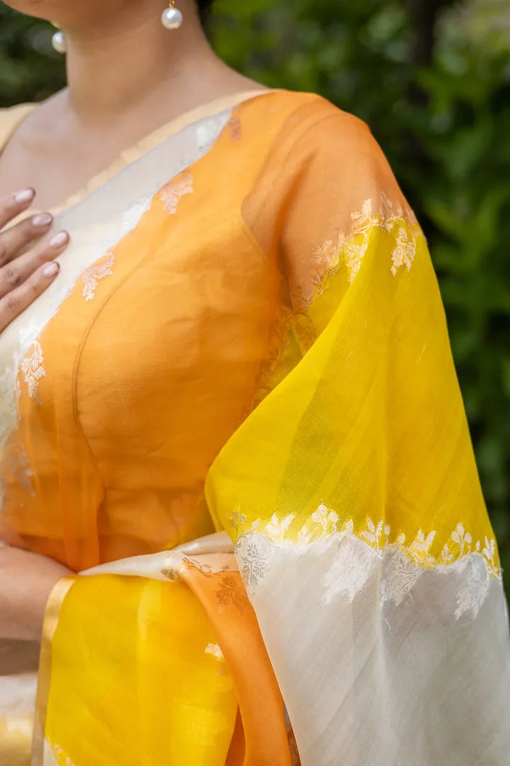 Yellow Rangkaat Banarasi Handloom Kora Silk Saree 