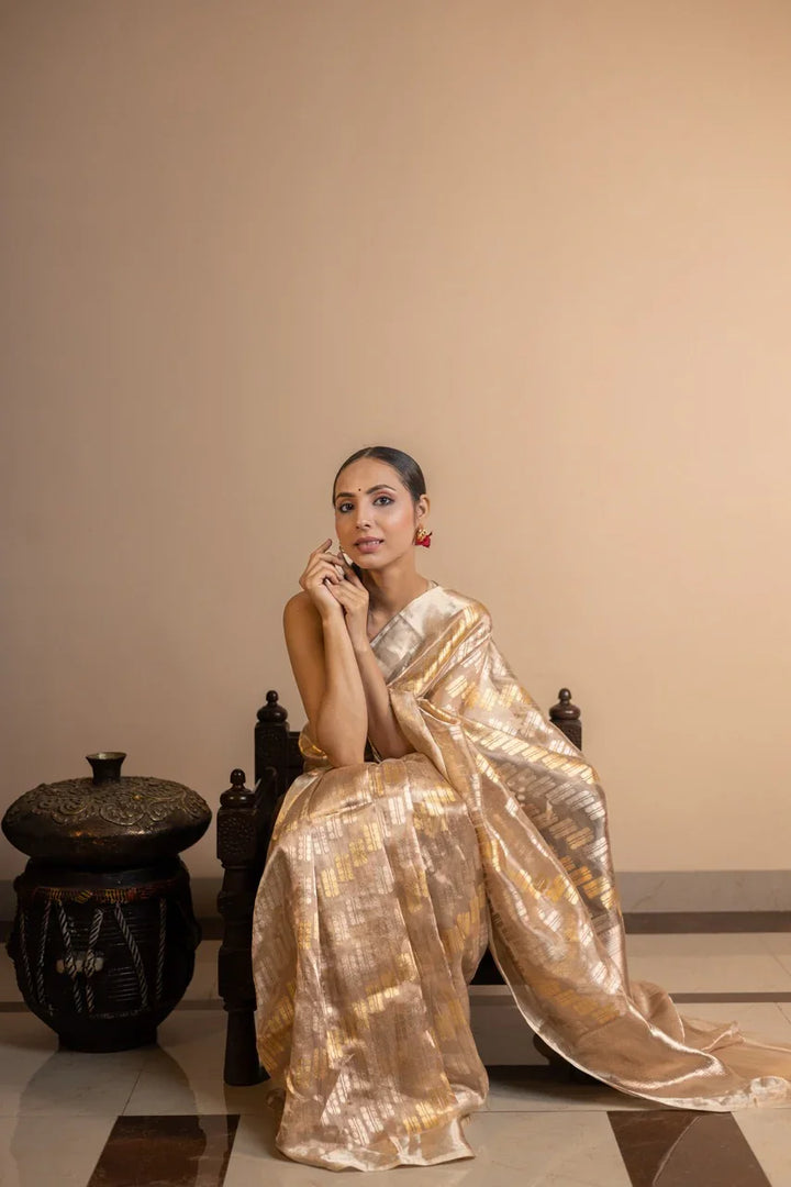Golden Pure Tissue Silk Handloom Banarasi Saree