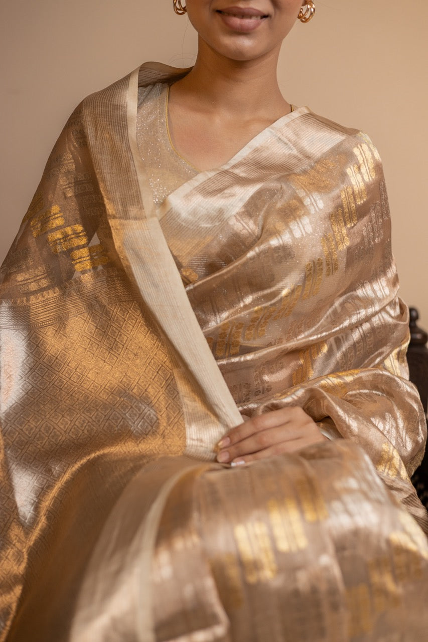 Golden Pure Tissue Silk Handloom Banarasi Saree