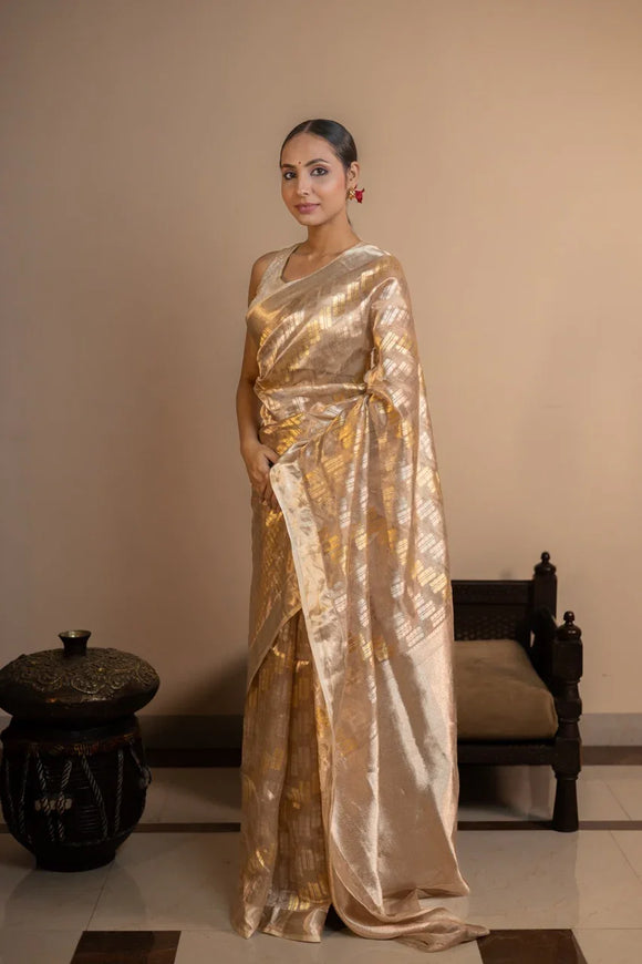 Golden Pure Tissue Silk Handloom Banarasi Saree