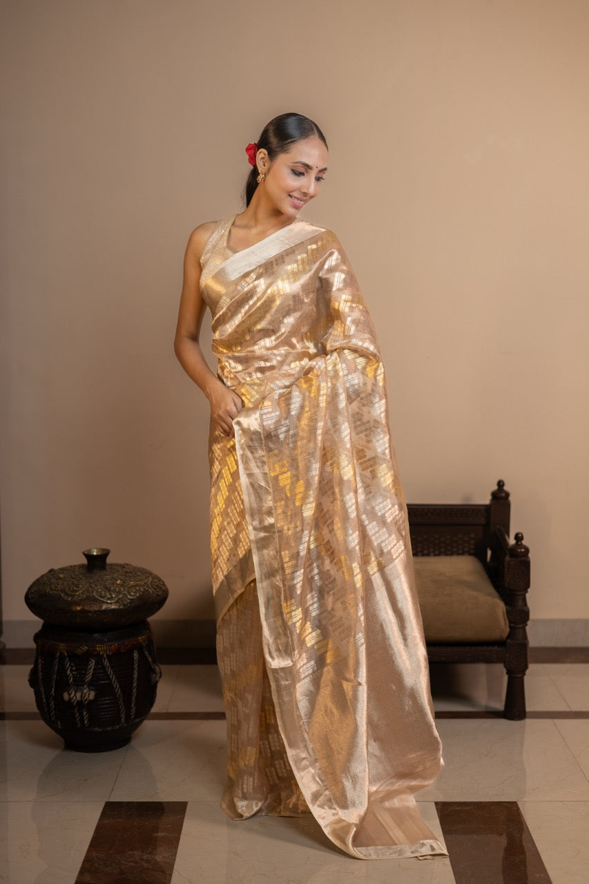 Golden Pure Tissue Silk Handloom Banarasi Saree