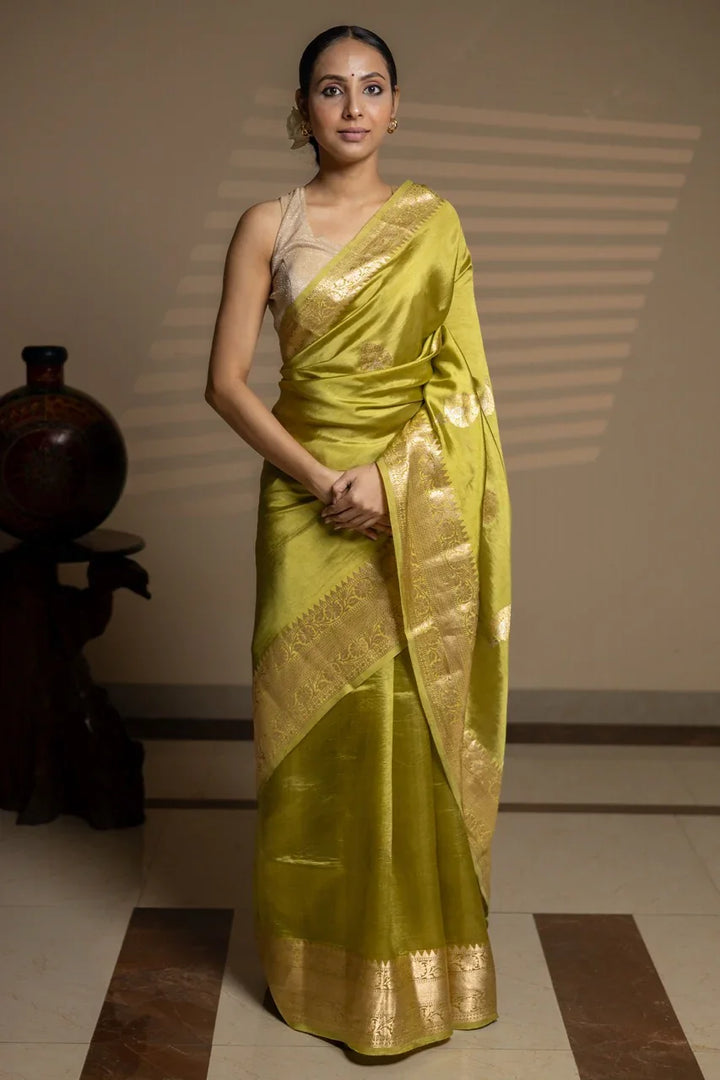 Dusty Green Pure Silk Handloom Banarasi Saree