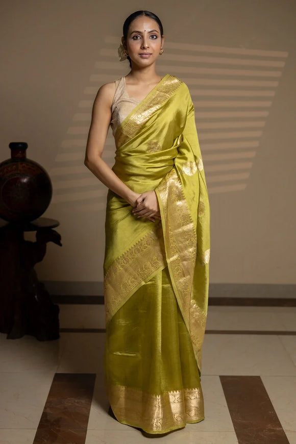 Dusty Green Pure Silk Handloom Banarasi Saree