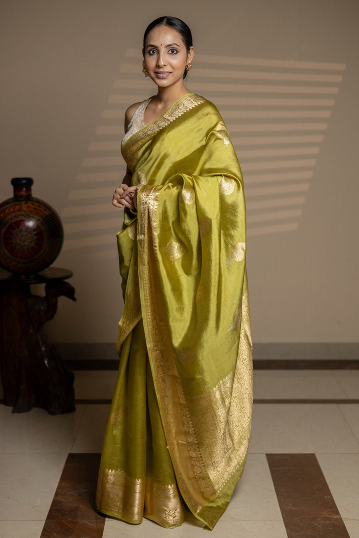 Dusty Green Pure Silk Handloom Banarasi Saree
