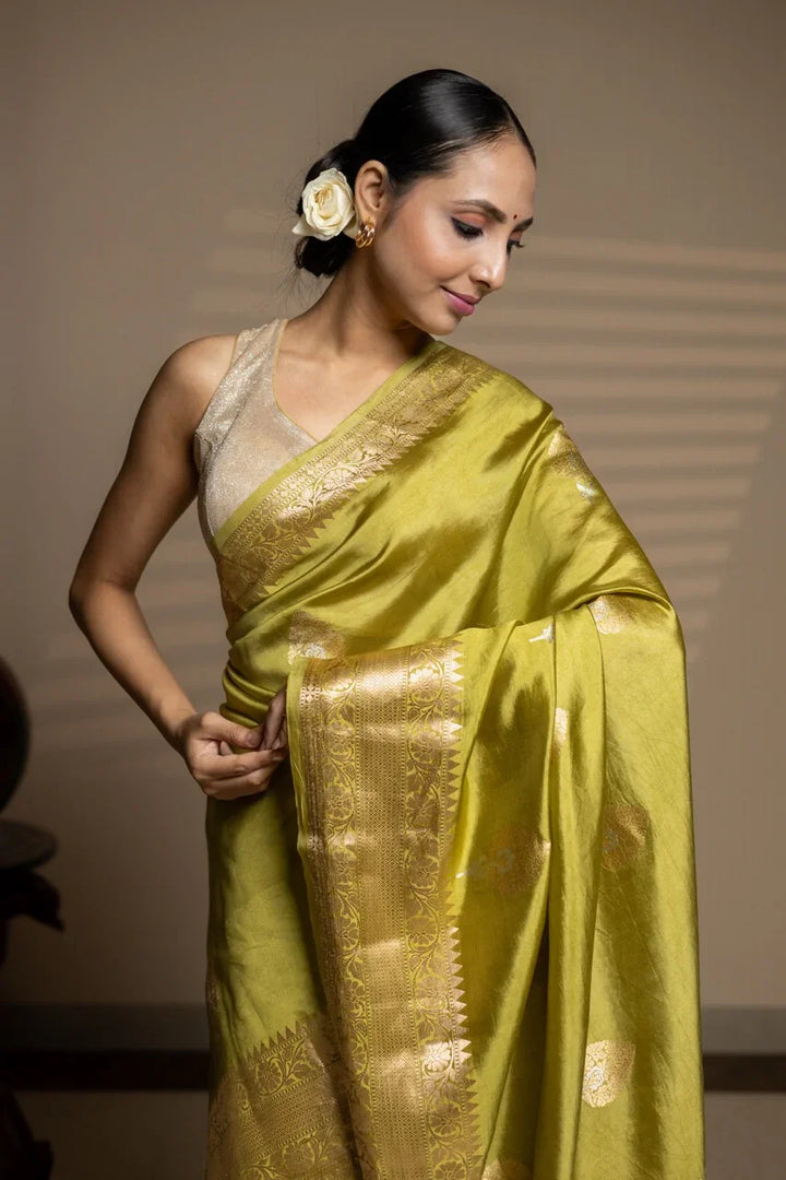 Dusty Green Pure Silk Handloom Banarasi Saree