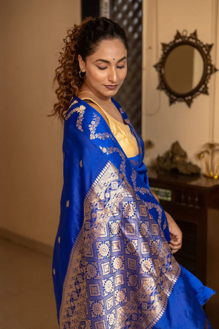 Royal Blue Pure Silk Handloom Banarasi Saree