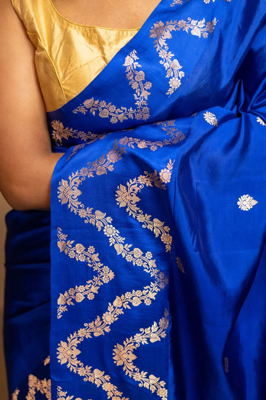 Royal Blue Pure Silk Handloom Banarasi Saree