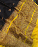 Black Banarasi Handloom Kora Silk Saree - Aura Benaras