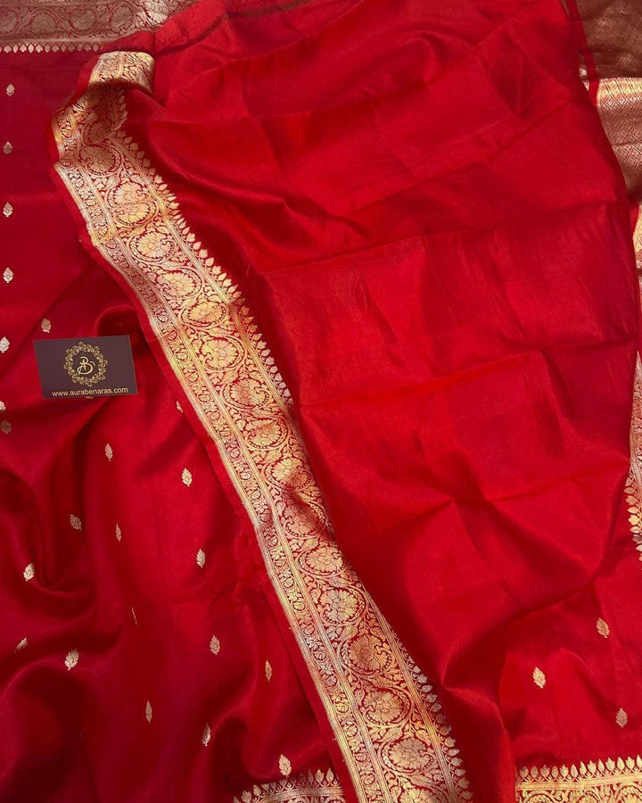 Red Pure Banarasi Handloom Silk Saree - Aura Benaras