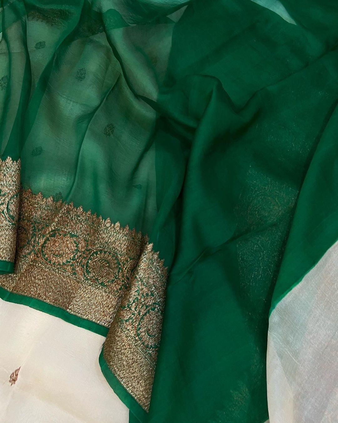 Beige Banarasi Handloom Kora Silk Saree - Aura Benaras