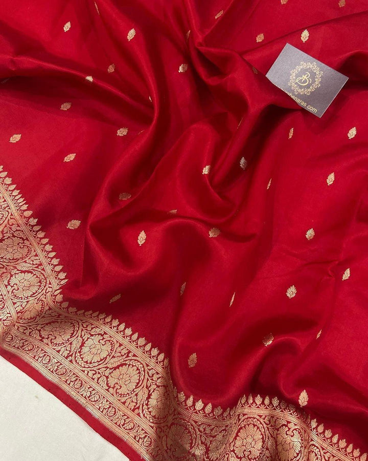 Red Pure Banarasi Handloom Silk Saree - Aura Benaras