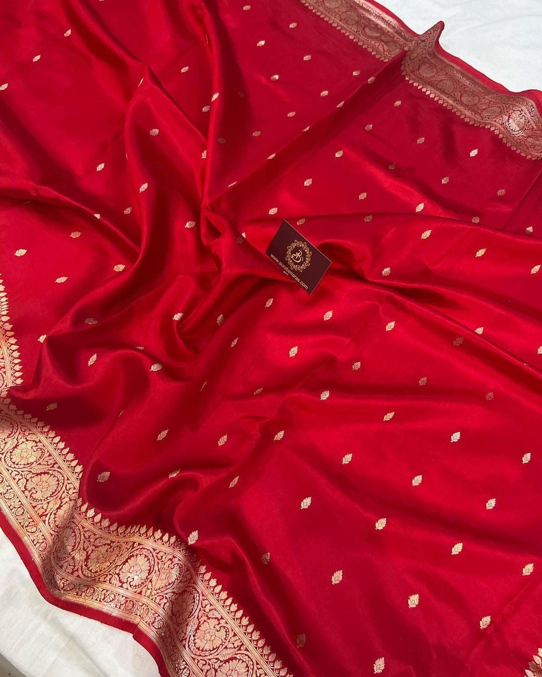 Red Pure Banarasi Handloom Silk Saree - Aura Benaras