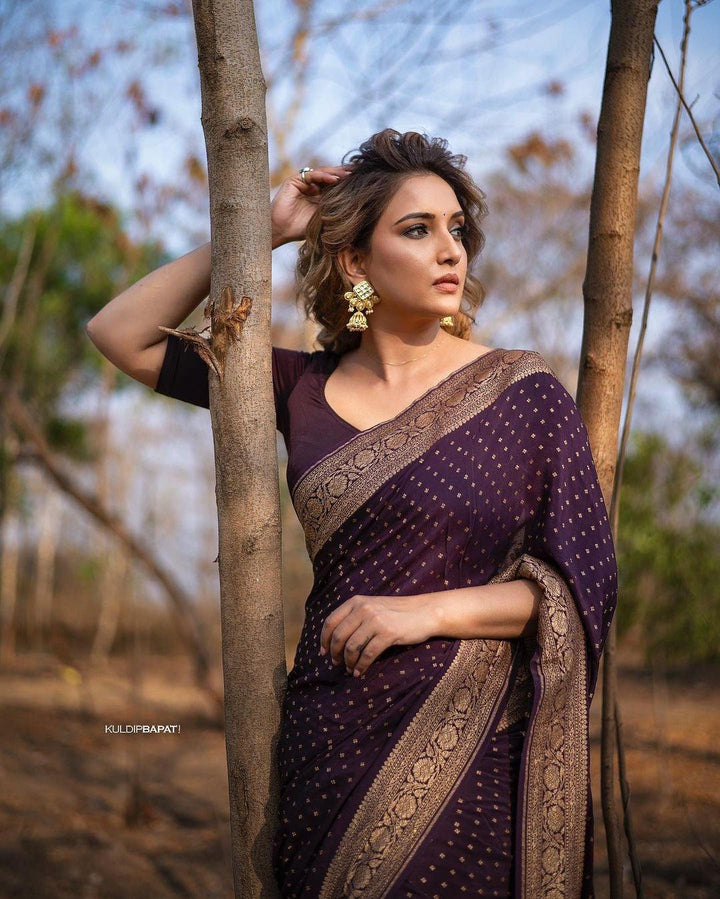 Coffee Brown Pure Banarasi Khaddi Crepe Silk Saree - Aura Benaras