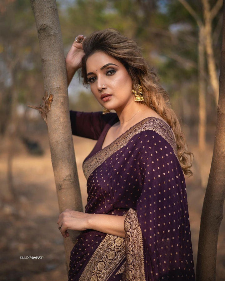 Coffee Brown Pure Banarasi Khaddi Crepe Silk Saree - Aura Benaras