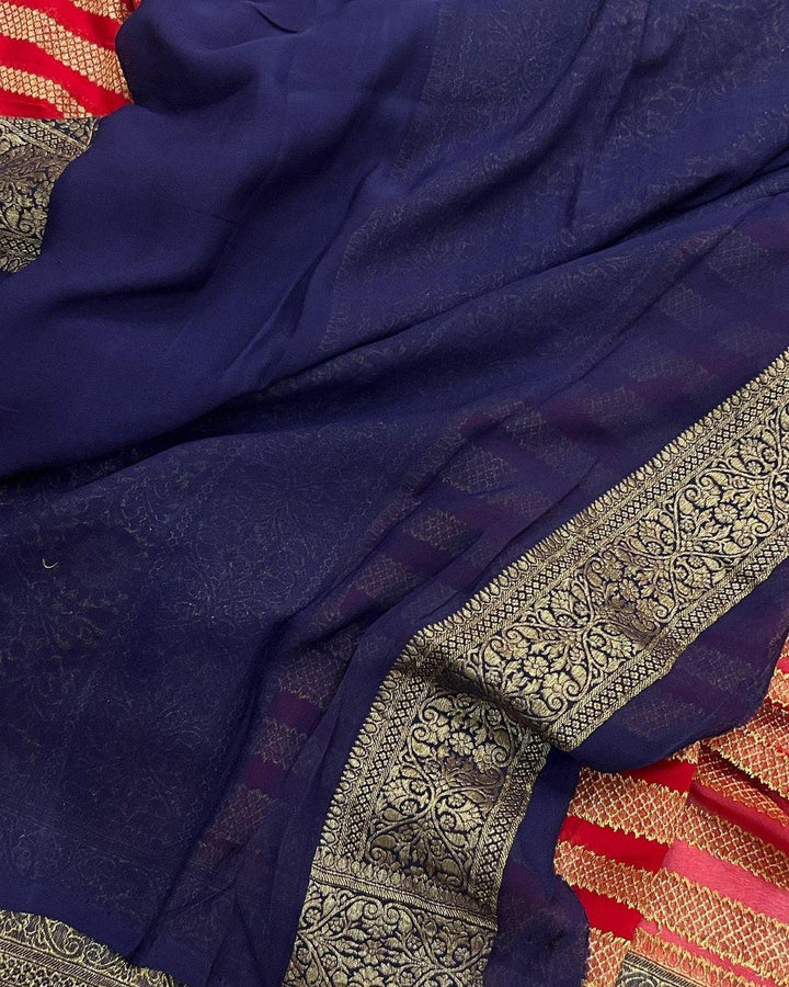 Red Pure Banarasi Khaddi Georgette Saree - Aura Benaras