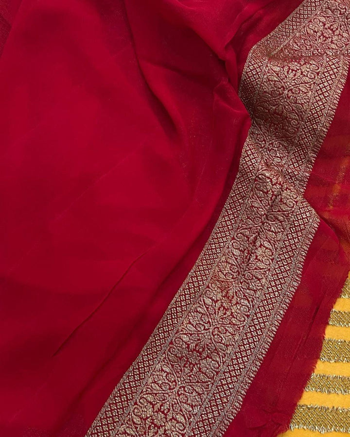 Mustard Yellow Pure Banarasi Khaddi Georgette Saree - Aura Benaras