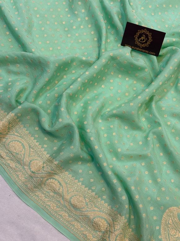 Pista Green Pure Banarasi Khaddi Crepe Silk Saree