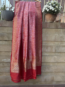 Red Pure Banarasi Handloom Katan Silk Dupatta - Aura Benaras