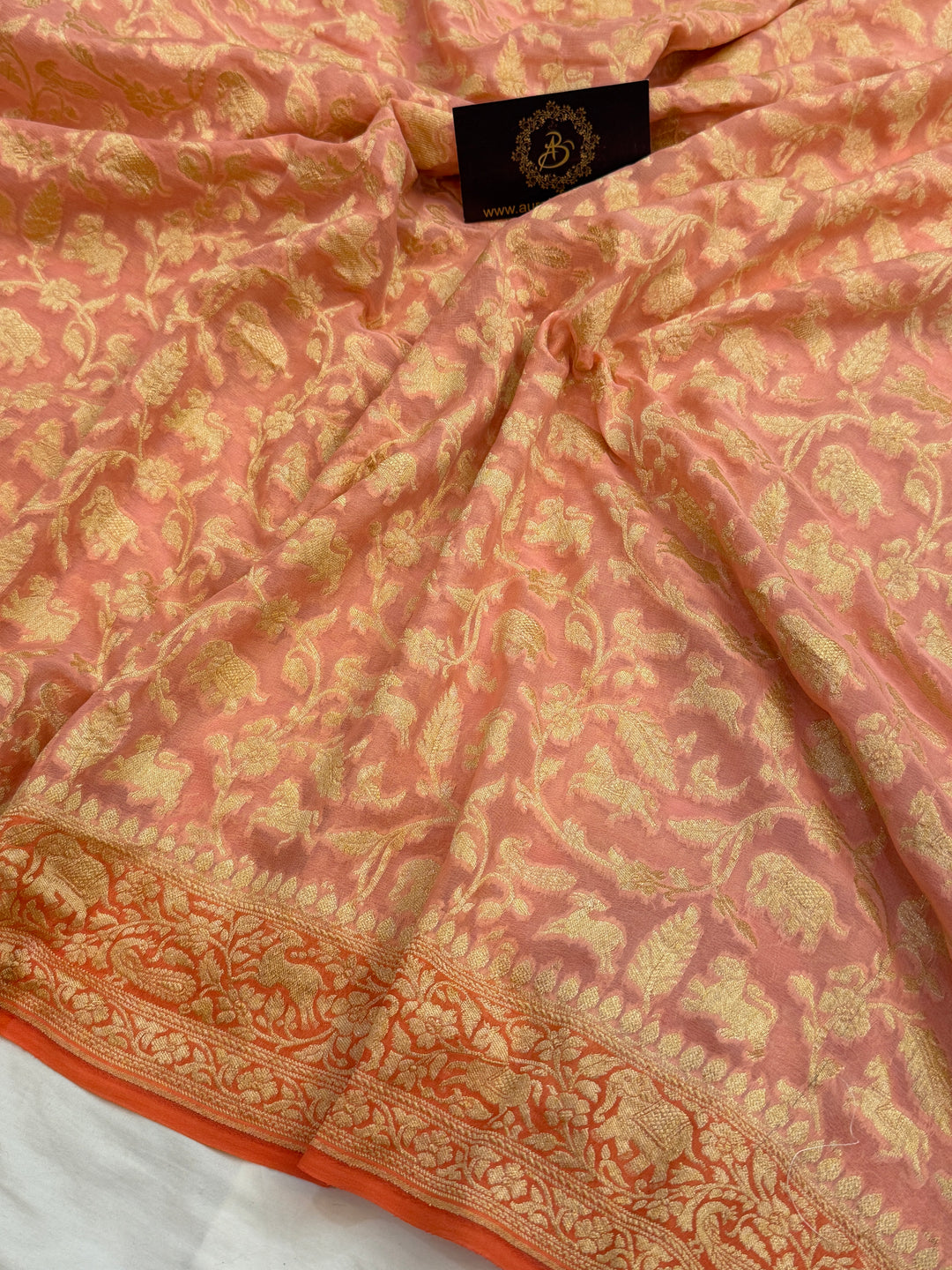 Light Peach Pure Banarasi Khaddi Georgette Saree